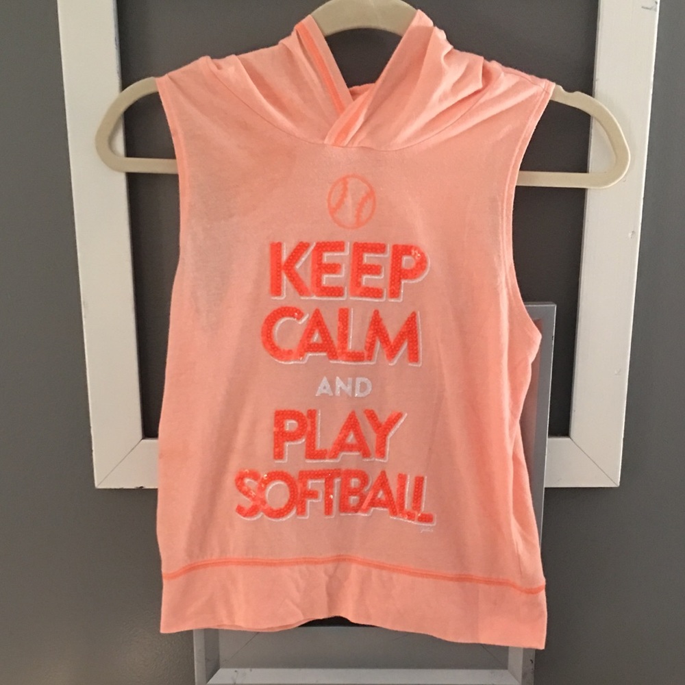 Justice girls orange sleeveless softball hoodie